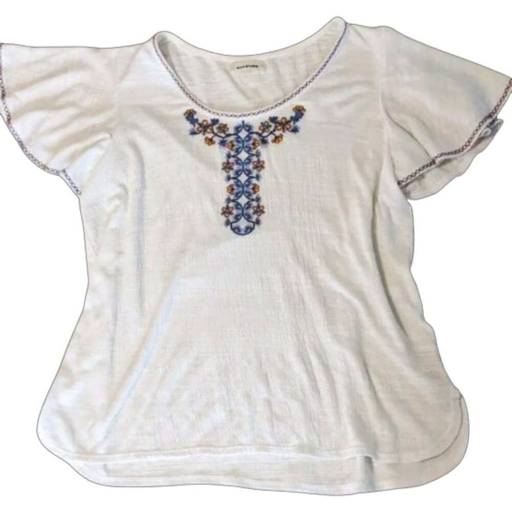 Max Studio White embroidered butterfly bell sleeve top size small